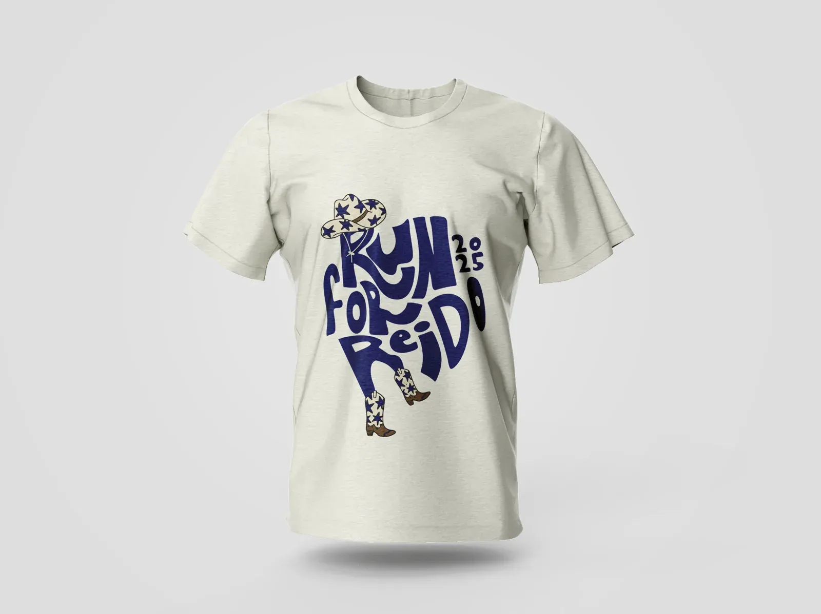 Run for Reido 2025 event t-shirt with cowboy lettering
